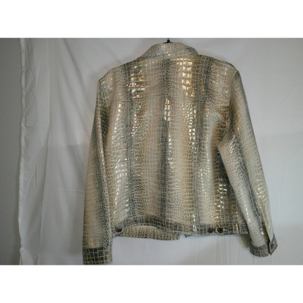 Ruby Rd. Womens Size‎ 18 Metallic Silver Crocodile Print Jacket Christmas - Picture 2 of 4